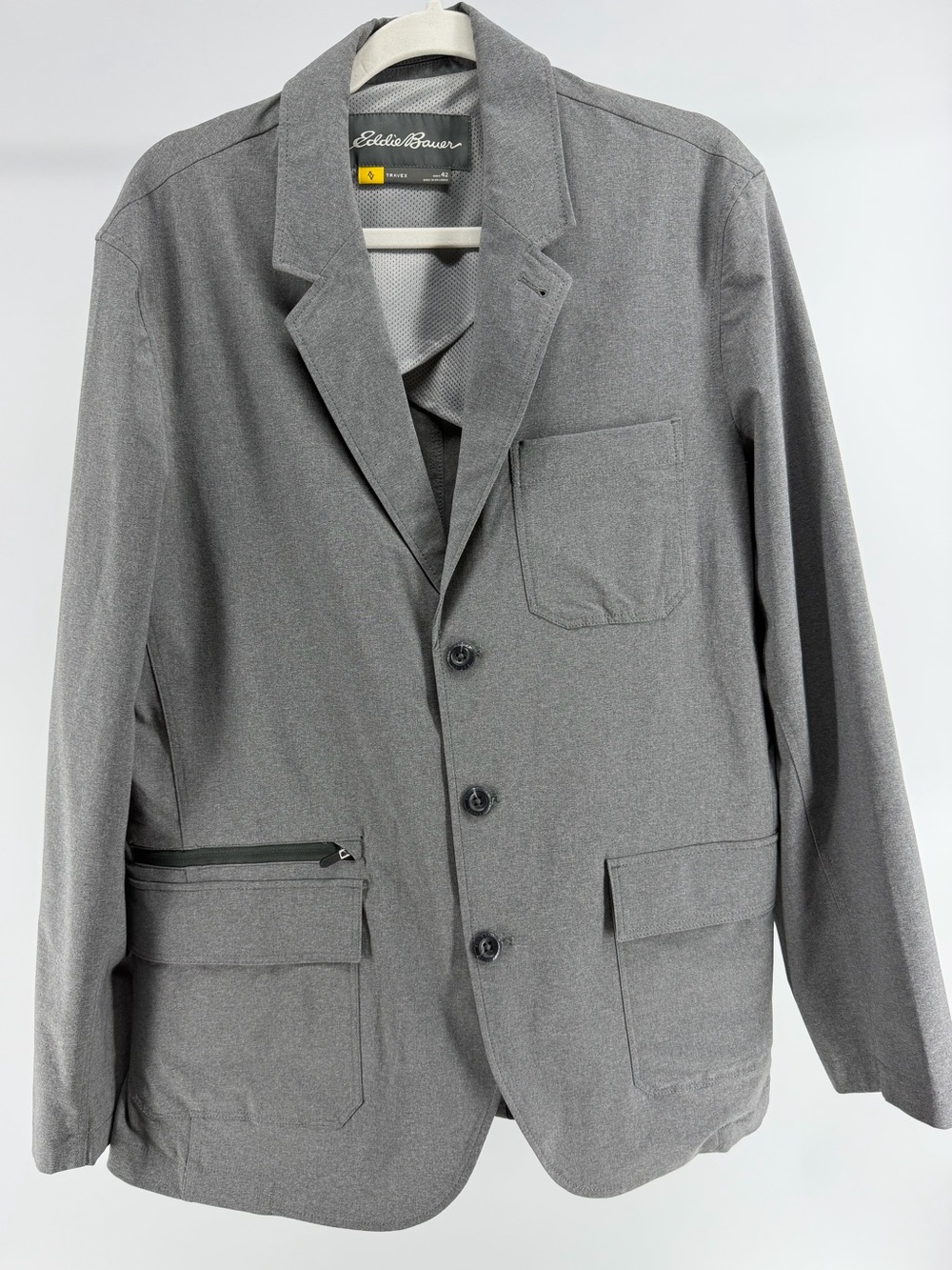 Eddie Bauer Travex Lightweight Travel Utility Blazer Jacket in Gray, Men's 42
